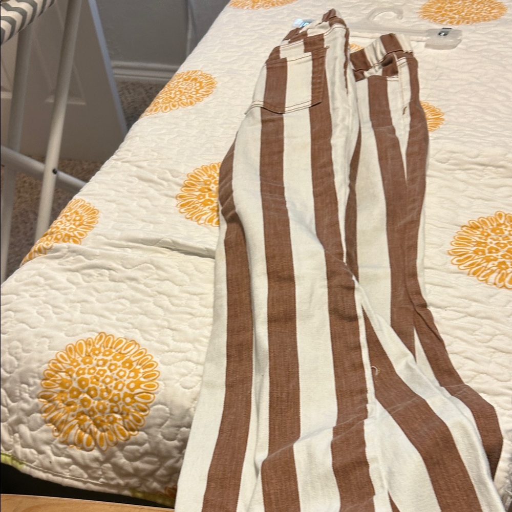 Buckle Brown and White Striped Bell Bottom Pants